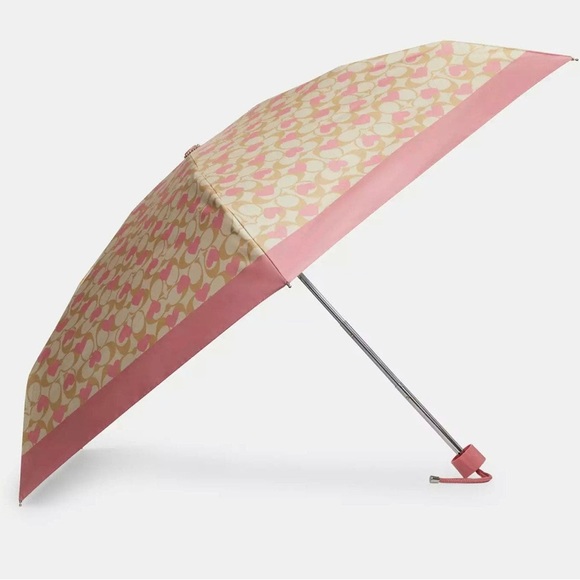 New Coach UV Protection Mini Umbrella in Signature Heart Cherry Print - Picture 4 of 4